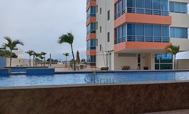 Departamento con vista directa de 180° al mar, en venta en el sector de San Lorenzo, Salinas, de 3 dormitorios totalmente amoblado y al pie del maleco