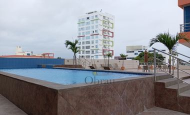 Departamento con vista directa de 180° al mar, en venta en el sector de San Lorenzo, Salinas, de 3 dormitorios totalmente amoblado y al pie del maleco