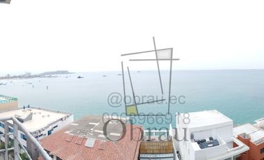 Departamento con vista directa de 180° al mar, en venta en el sector de San Lorenzo, Salinas, de 3 dormitorios totalmente amoblado y al pie del maleco