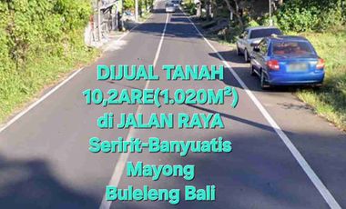 BUC, Jual tanah 10,2are di jalan raya Mayong seririt Buleleng Bali