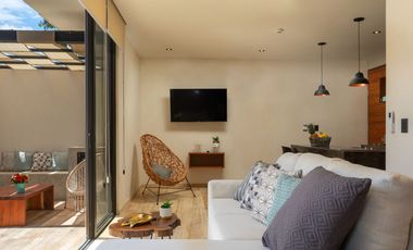 Departamento 80m Alberca Privada PLANTA BAJA Loft Tulum listo para habitar a 15 min de la Playa, totalmente amueblado y listo.