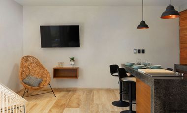 Departamento 80m Alberca Privada PLANTA BAJA Loft Tulum listo para habitar a 15 min de la Playa, totalmente amueblado y listo.