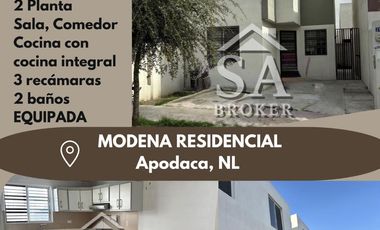 Casa en Renta – Módena Residencial, Apodaca, N.L. (No amueblada | Solo equipada)