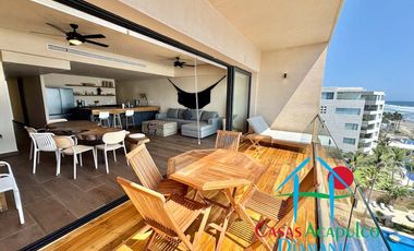 Departamento de playa en renta vacacional, con 4 recámaras y doble terraza, con vista al mar
