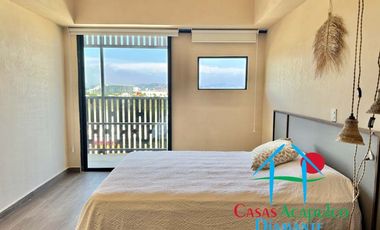 Departamento de playa en renta vacacional, con 4 recámaras y doble terraza, con vista al mar