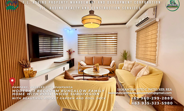 Fully Furnished 3 Bedroom Modern Bungalow House with Pool for Rent in Secured Subdivision in Pampang Angeles City Pampanga