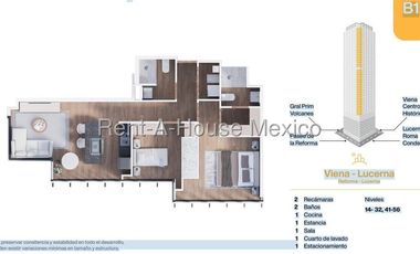 Departamento en Renta | Col. Juárez (The University Tower) | 2 Rec. | 72.92 m² | CW26-1682