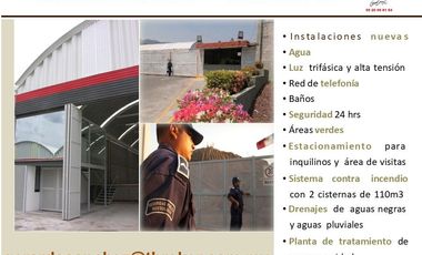HUIXQUILUCAN, TENEMOS BODEGAS A PARTIR DE 128 M2 ,400 M2  Y 4 DE 734 M2 DENTRO DE PARQUE, ANDENES