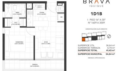 Departamento en venta Iquique Brava 1D1B cesion precio 2024