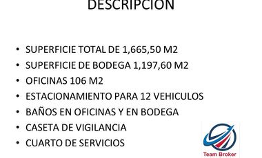 TOLUCA, ZONA INDUSTRIAL GENERAL MOTOR EXCELENTE BODEGA 1,665 M2 CON OFICINAS, BAÑOS ESTACIONAMIENTO 12 CAJONES