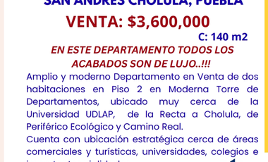 DEPARTAMENTO EN VENTA, ZONA UDLAP ZONA RESIDENCIAL, SAN ANDRES CHOLULA, PUEBLA