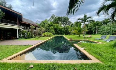 For Sale / Rent Unique Wooden Villa with Pool & Garden for Rent/Sale in Mae Rim, Chiang Mai. Near Prem International School, NIS International School.