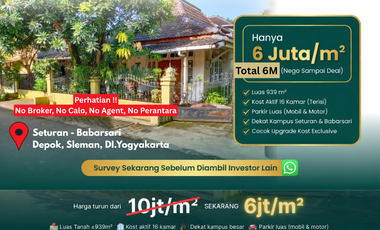 Tanah SHMP 939m² Bonus Rumah Induk 4kt+16kt kost aktif Seturan-Babarsari Dekat UPN