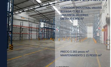 BODEGA EN RENTA INDUSTRIAL VALLEJO A