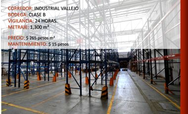 BODEGA EN RENTA INDUSTRIAL VALLEJO