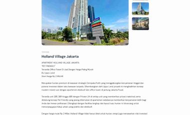 HOLLAND VILLAGE APARTEMEN PET FRIENDLY UNIT BARU BISA KPR SIAP HUNI