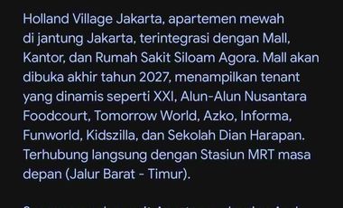HOLLAND VILLAGE APARTEMEN PET FRIENDLY UNIT BARU BISA KPR SIAP HUNI