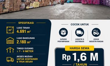 Disewakan Gudang murah 2180m2-Depok-Jl raya bogor