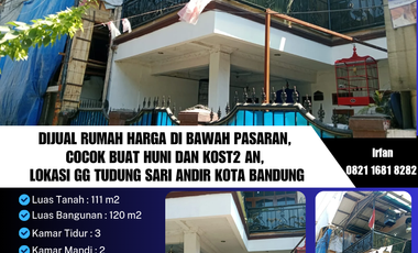 Dijual Rumah Harga Di Bawah Pasaran, Cocok Buat Huni dan Kost2 an, Lokasi GG Tudung Sari Andir Kota Bandung