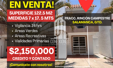 CASA EN VENTA FRACCIONAMIENTO RINCON CAMPESTRE,SALAMANCA,GUANAJUATO