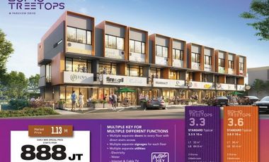 3 Lantai 888 Juta Free PPN, Cocok Investasi! Alfresco & Backyard Included! Tree Tops Soho Kekinian