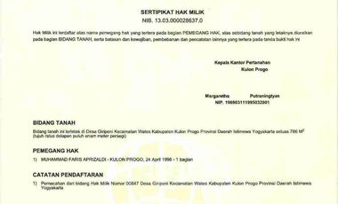 Tanah Dijual Timur Stadion cangkring Wates