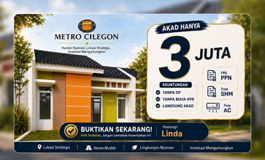 Rumah Siap Huni di Metro Cilegon  Akad Hanya 3 Juta Free PPN, SHM & AC