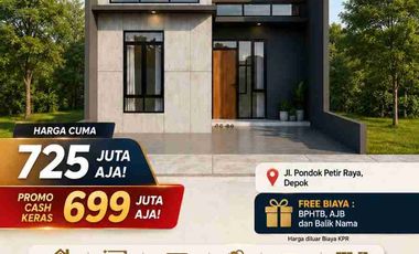Rumah 1 lantai 3 kamar tidur 2 kamar mandi hanya 690 jutaan di Pondok Petir dekat Pamulang