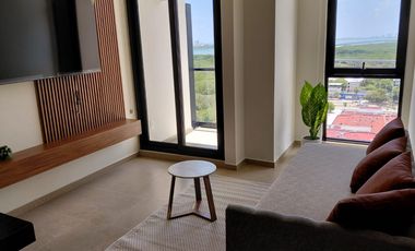 RENTA DEPA NUEVO AMUEBLADO CON GENIAL VISTA PISO 12 EN AVE.TULUM