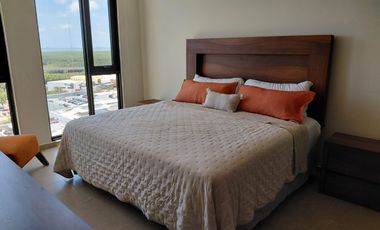 RENTA DEPA NUEVO AMUEBLADO CON GENIAL VISTA PISO 12 EN AVE.TULUM