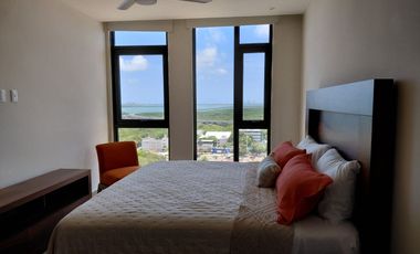RENTA DEPA NUEVO AMUEBLADO CON GENIAL VISTA PISO 12 EN AVE.TULUM