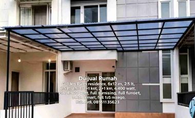 Dijual Rumah Golden Palm residence, 6x12.5, 75 m2, 2.5 lt, 3+1 kt, 2 +1 km, pam, shm, pln. 4.400 watt, full furnish