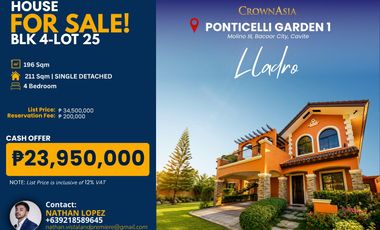 For Sale House and lot in Molino Bacoor cavite Ponticelli Amici Carmel Augustine grove citta italia Vittoria vivace island park