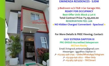 Ready For Occupancy! 3-Bedroom w/2-T&B 1-Car Garage Single Attached House & Lot San Jose del Monte-Bulacan