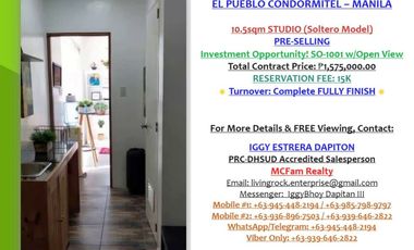 PRE-SELLING 10.5sqm STUDIO EL PUEBLO CONDORMITEL TRIANGLE NEAR PUP MAIN CAMPUS 15K TO RESERVE 7K MONTHLY DP