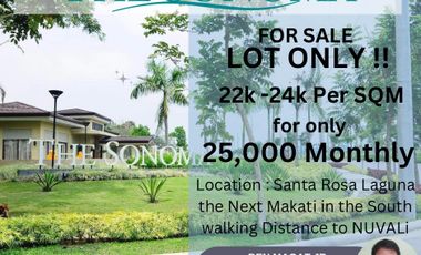 Lot only For Sale l Flexible payment Terms l Big Big Discount l Big Big Cut l Low Monthly l 24k Per SQM l  Next Makati in the South l  Walking distance in Nuvali Park