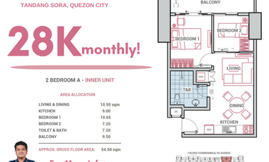 28K Monthly DP Promo! DMCI The Erin Heights 2 Bedroom Condo in Tandang Sora, Quezon City Near Iglesia Ni Cristo Templo, UP Diliman, Ateneo, Commonwealth and Fairview