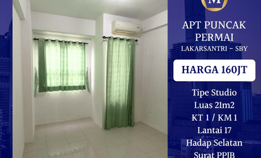 Apartemen Puncak Permai Tipe Studio Kosongan Murah Tengah Kota Strategis Lantai 17 dkt HR Muhammad Mayjend Tol Satelit Surabaya Barat