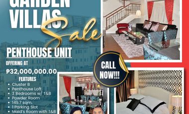 3-Bedroom Bi-Level Penthouse Unit For Sale at McKinley Garden Villas, McKinley Hill Taguig near BGC