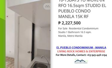 2 UNITS LEFT AVAILABLE READY FOR TURNOVER ONLY 10-15DAYS TO MOVE-IN 16.5sqm STUDIO EL PUEBLO CONDOMINIUM MANILA 50 METERS AWAY TO PUP MAIN CAMPUS 15K TO RESERVE A UNIT 2.2M SELLING PRICE