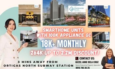 No DOWNPAYMENT Pre-Selling SMARTHOME UNITS in Ortigas Pasig at Sapphire Bloc South Tower near ADB