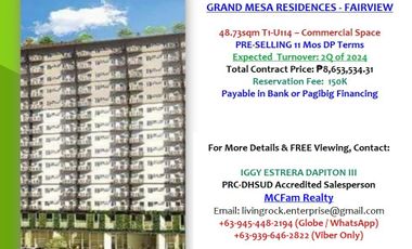 FOR SALE 48.73sqm COMMERCIAL SPACE AT GRAND MESA RESIDENCES COMMONWEALTH - HIGH VOLUME OF CAPTURED MARKET & GUEST FOOT TRAFFIC
