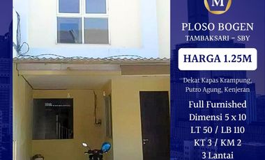 Rumah 3 Lantai Ploso Bogen Surabaya 1.25M Full Furnished Sudah Galvalum