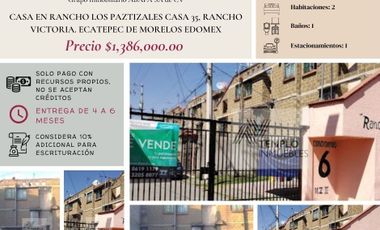 Vendo cas en Rancho los paztizales Casa 35, Rancho Victoria. Ecatepec de Morelos Edomex. Remate bancario. Certeza jurídica y entrega garantizada