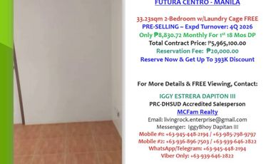 FUTURA CTRO OFFERS 33.23sqm 2-BEDROOM w/LAUNDRY CAGE NEAR PUP STA. MESA