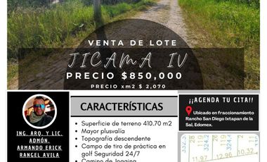 Lote JÍCAMA IV con vistas panorámicas, cerca de acceso con doble calle y servicios incluídos así como proyecto arquitectónico en Fracc Rancho San Diego Ixtapan de la Sal EDOMEX