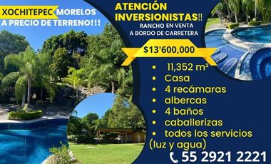 Súper Oferta $9,600,000 Negociable, Un rancho en orilla de la careterra, Alpuyeca, Cerca del Prámide de Xochicalco con 11,352 m2 de tarreno furutal