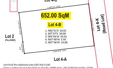 652 SqM Residential Lot For Sale in Kaybagal South, Tagaytay City