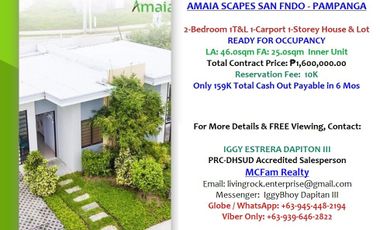 FOR SALE 2-BEDROOM w/CARPORT HOUSE & LOT AMAIA SCAPES SAN FERNANDO-PAMPANGA ONLY 1.6M SELLING 10K TO RESERVE A UNIT READY FOR OCCUPANCY