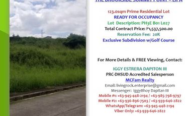 FOR SALE! 123.0sqm PRIME RESIDENTIAL LOT w/GOLF COURSE – THE BROOKSIDE SUMMIT POINT BEST RESIDENTIAL LOT IN LIPA CITY